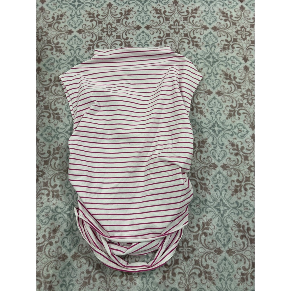 Maeve Anthropologie Pink White Striped Ruched Mock Neck Sleeveless Top Medium